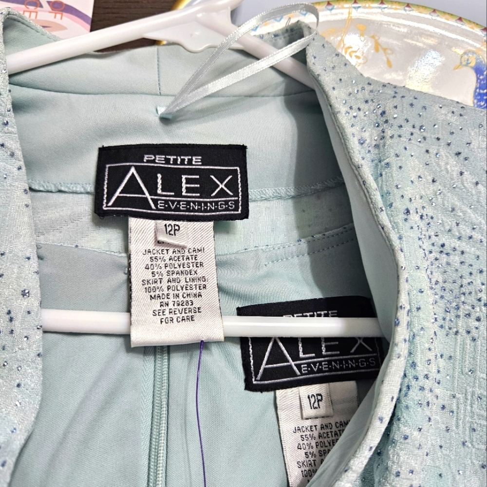 Beautiful Seafoam color evening gown size 12 petite. 2 PC shimmer/sparkle jacket